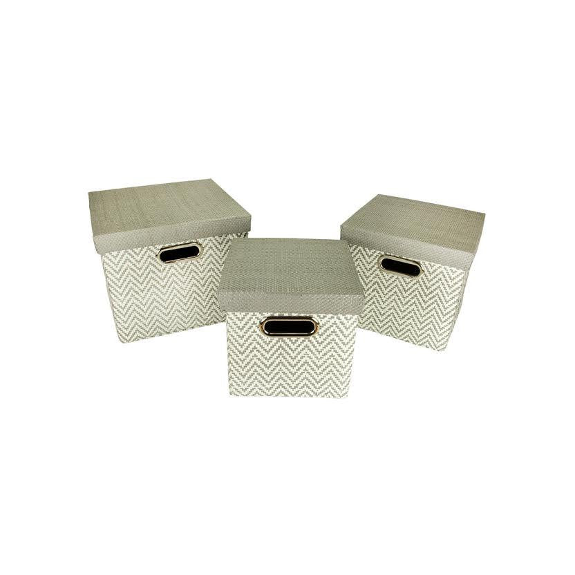 Set of 3 Urban Life Gray and White Woven Paper Nesting Storage Boxes 11"