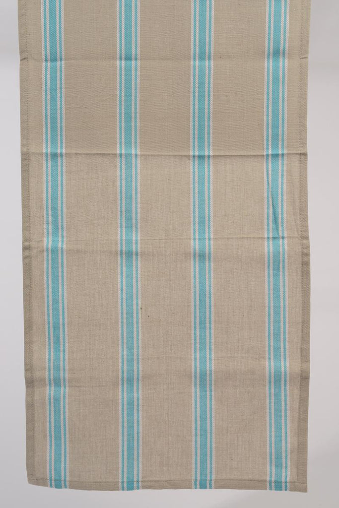 55" x 15.75" Naturelle et Terreuse Brown, White and Blue Striped Table Runner