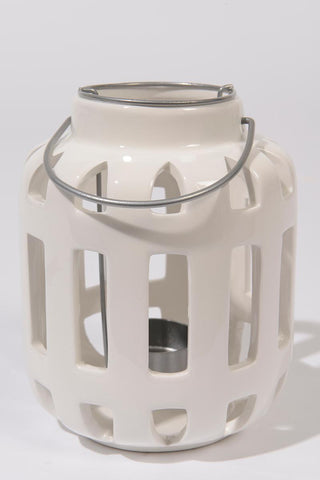 8.25" Urban Life Contemporary White Ceramic Cut-Out Tea Light Candle Holder Lantern