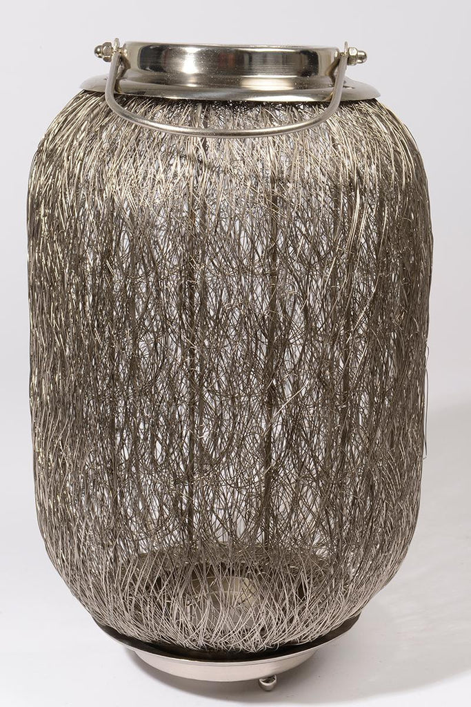 23" Beach Day Contemporary Chic Large Wire Woven Hurricane Pillar Candle Holder