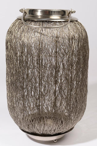 23" Beach Day Contemporary Chic Large Wire Woven Hurricane Pillar Candle Holder