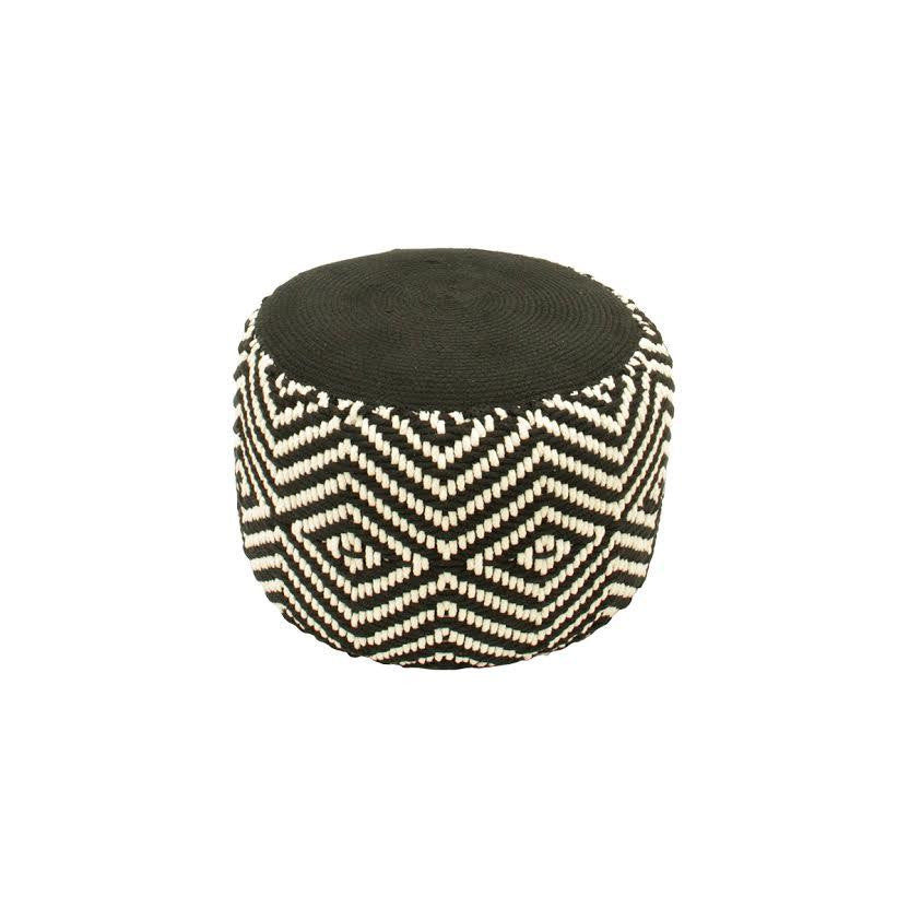 19" Basic Luxury Black and White Woven Diamond Footrest Ottoman