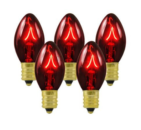 Club Pack of 25 C7 Transparent Red Replacement Christmas Light Bulbs