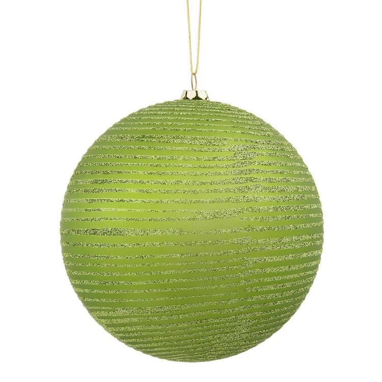 Lime Green Matte Glitter Striped Christmas Ball Ornament 5.5"(140mm)