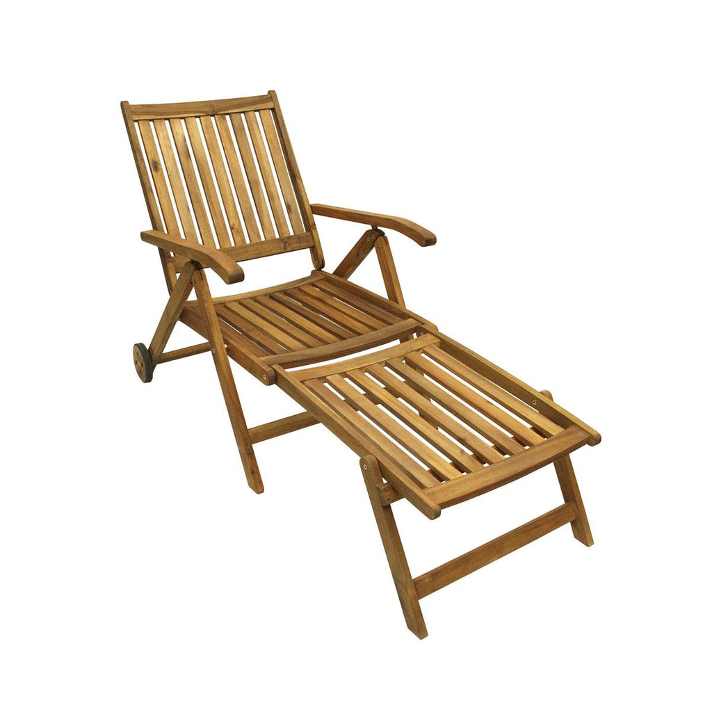 54.5" Acacia Wood Outdoor Patio Furniture Sun Lounger Chair