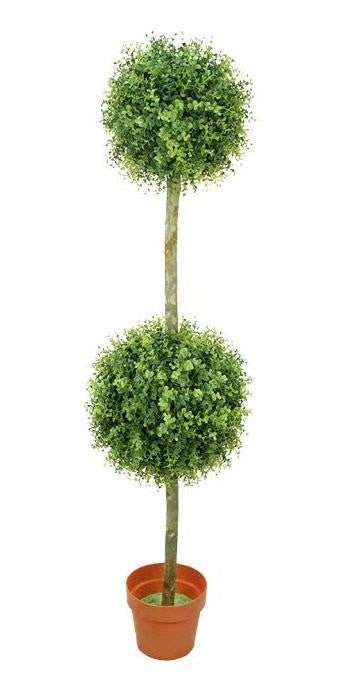 55.5" Potted Two-Tone Artificial Boxwood Double Ball Topiary Tree