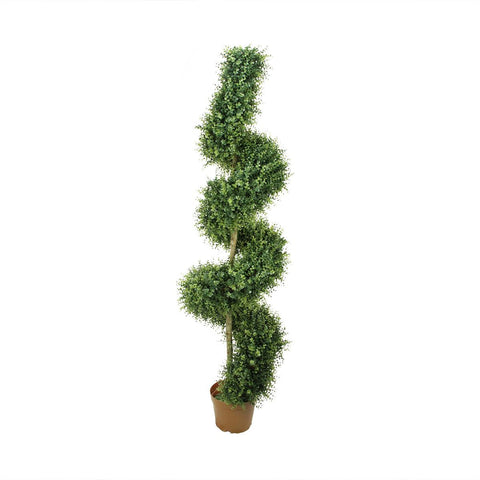 6' Potted Two-Tone Artificial Boxwood Spiral Topiary Tree