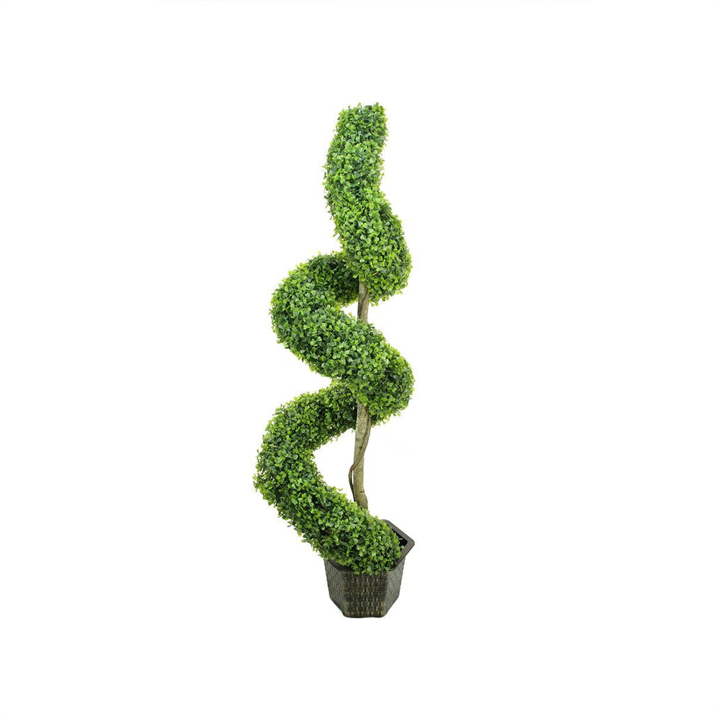 56" Potted Two-Tone Artificial Boxwood Spiral Topiary Tree