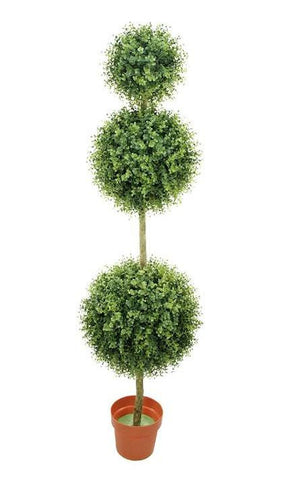 5' Potted Two-Tone Artificial Boxwood Triple Ball Topiary Tree