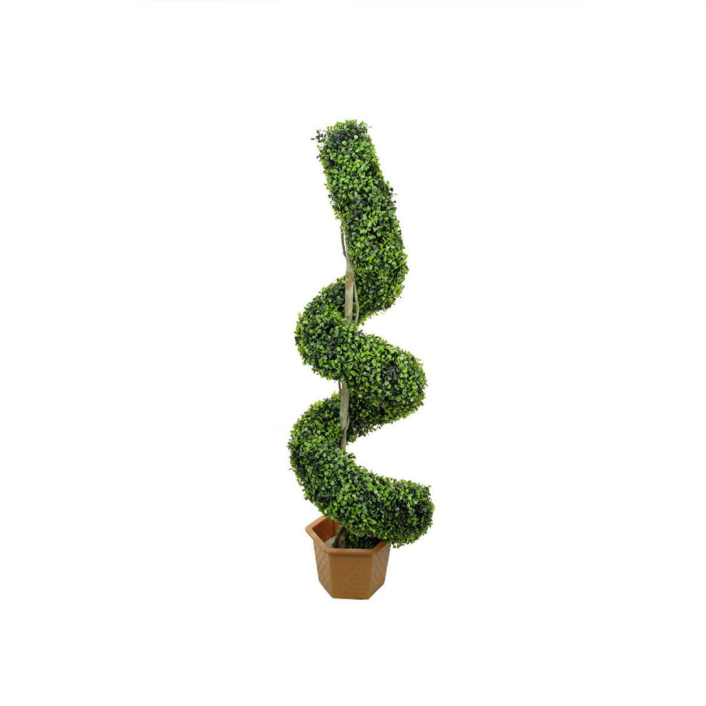 56" Potted Two-Tone Artificial Boxwood Spiral Topiary Tree