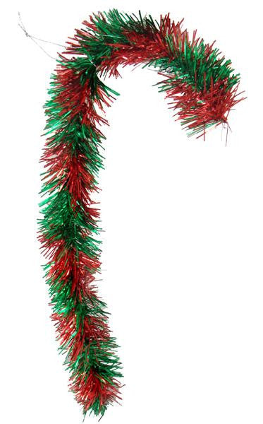 Pack of 2 Red and Green Candy Cane Tinsel Christmas Ornaments 18"