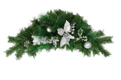 30" Pre-Decorated Silver Poinsettia, Pine Cone and Ball Artificial Christmas Swag - Unlit