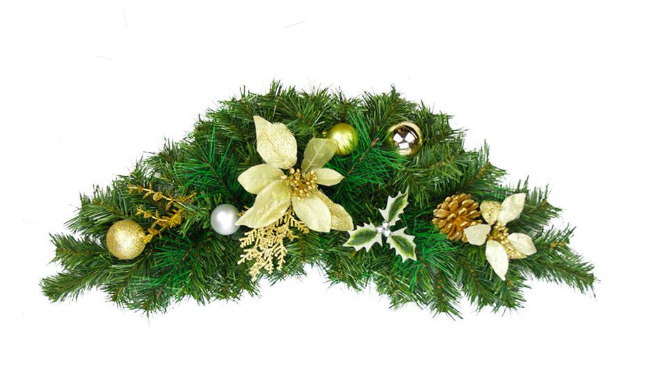 30" Pre-Decorated Gold Poinsettia, Pine Cone and Ball Artificial Christmas Swag - Unlit