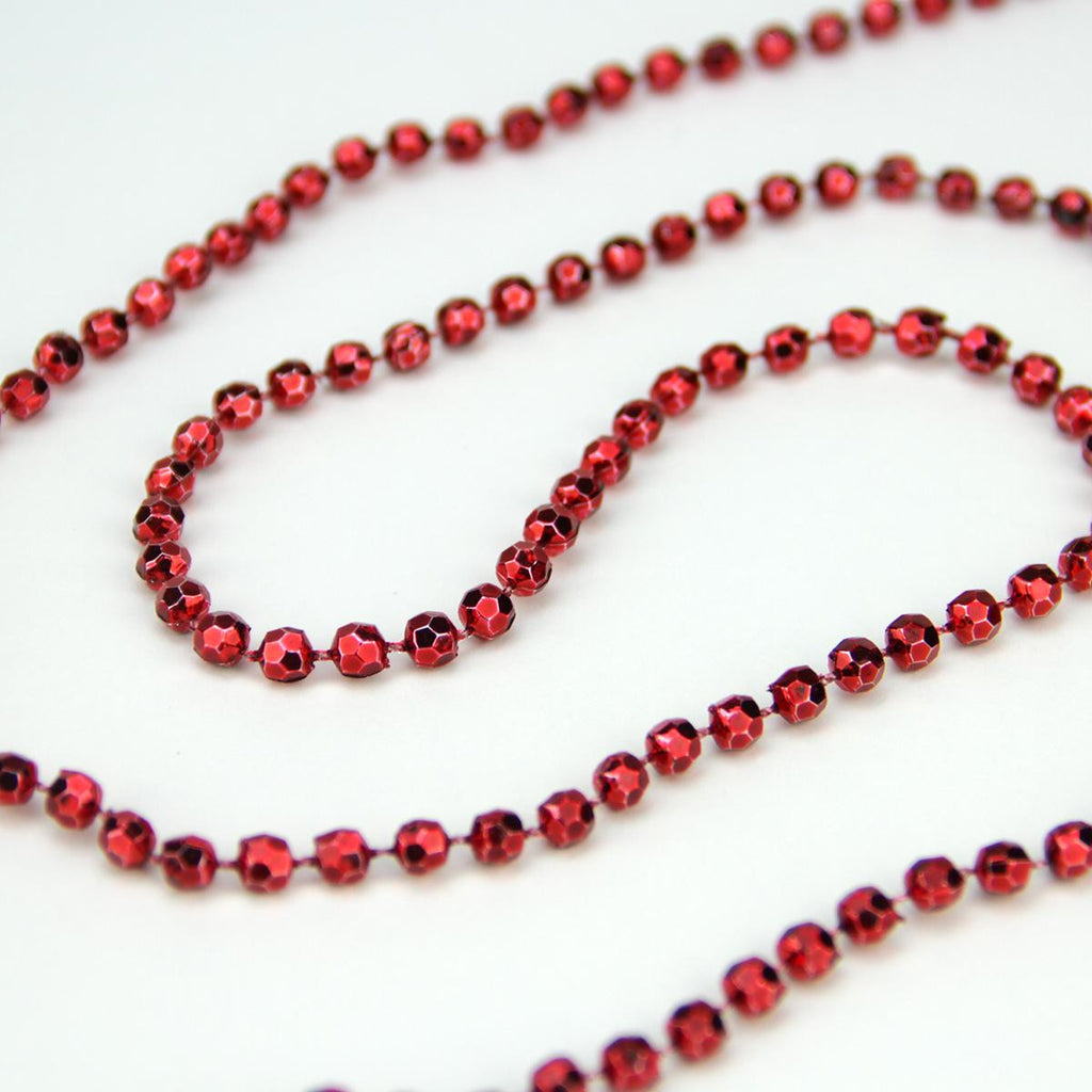 Shiny Metallic Faceted Crimson Red Beaded Christmas Garland 15' x 6mm