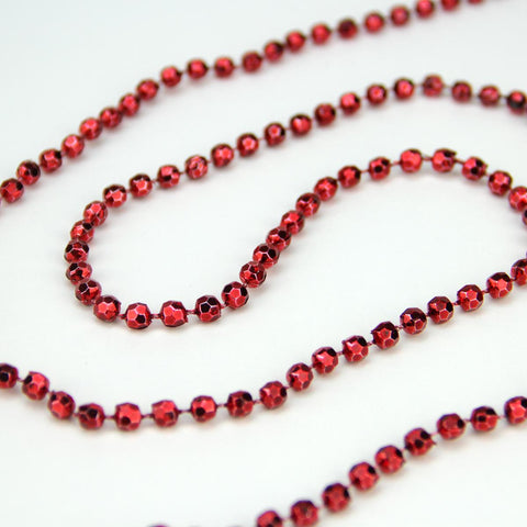 Shiny Metallic Faceted Crimson Red Beaded Christmas Garland 15' x 6mm