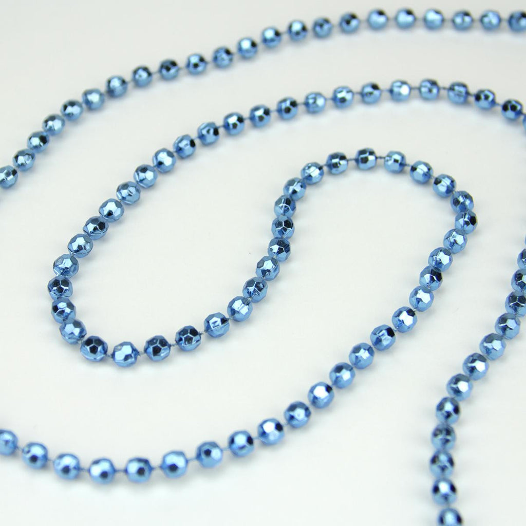 Shiny Metallic Faceted Light Blue Beaded Christmas Garland 15' x 6mm