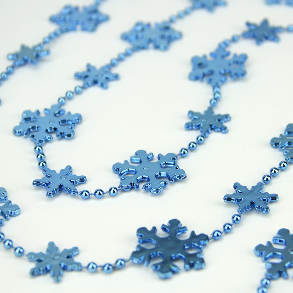 Shiny Metallic Blue Snowflake Beaded Christmas Garland 8' x 1.25"