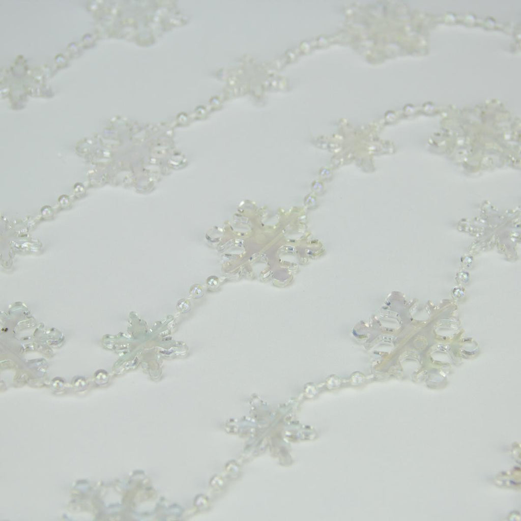 Clear Iridescent Snowflake Beaded Christmas Garland 8' x 1.25"