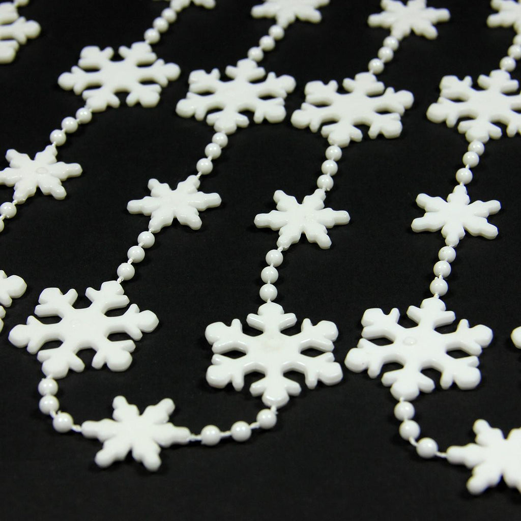 White Snowflake Beaded Christmas Garland 8' x 1.25"