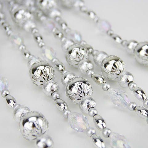 8' Luxurious Esquire Shiny Silver and Iridescent Clear Beaded Christmas Garland