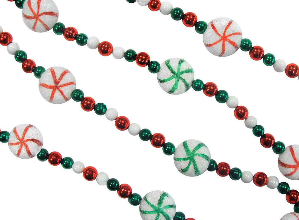 6' Peppermint Twist Sweet Tooth Sugared Red, Green and White Candy Beaded Christmas Garland