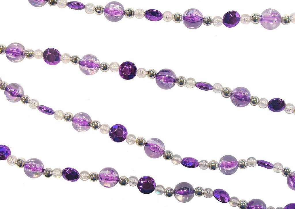 6' Whimsy Royal Purple, Silver and Clear Beaded Christmas Garland