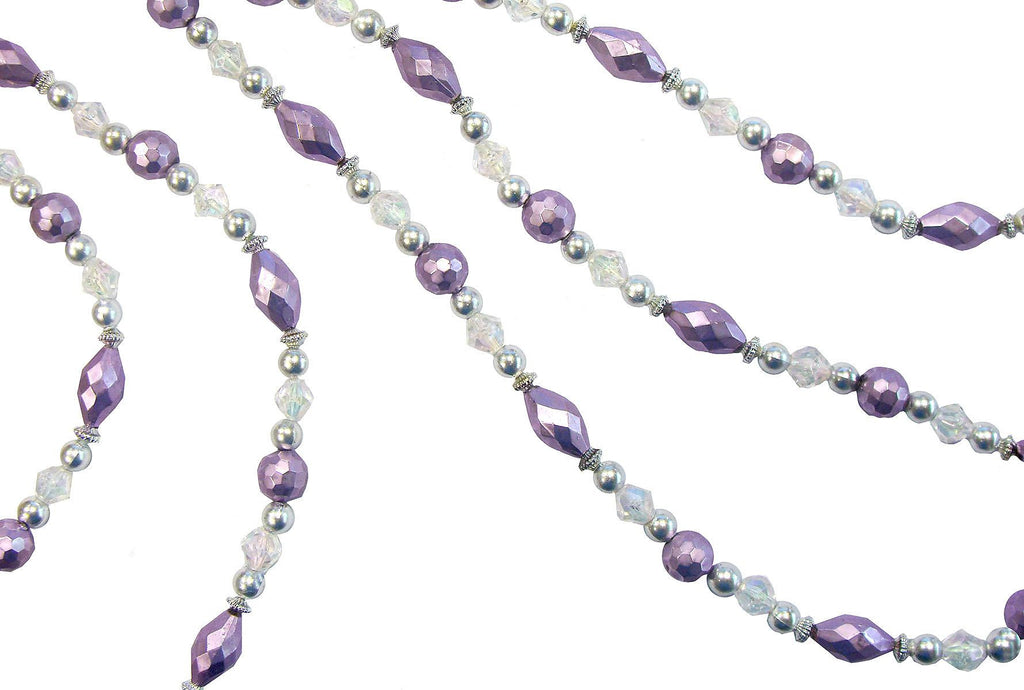 8' Classic Chic Faceted Lilac Purple, Silver and Clear Iridescent Beaded Christmas Garland