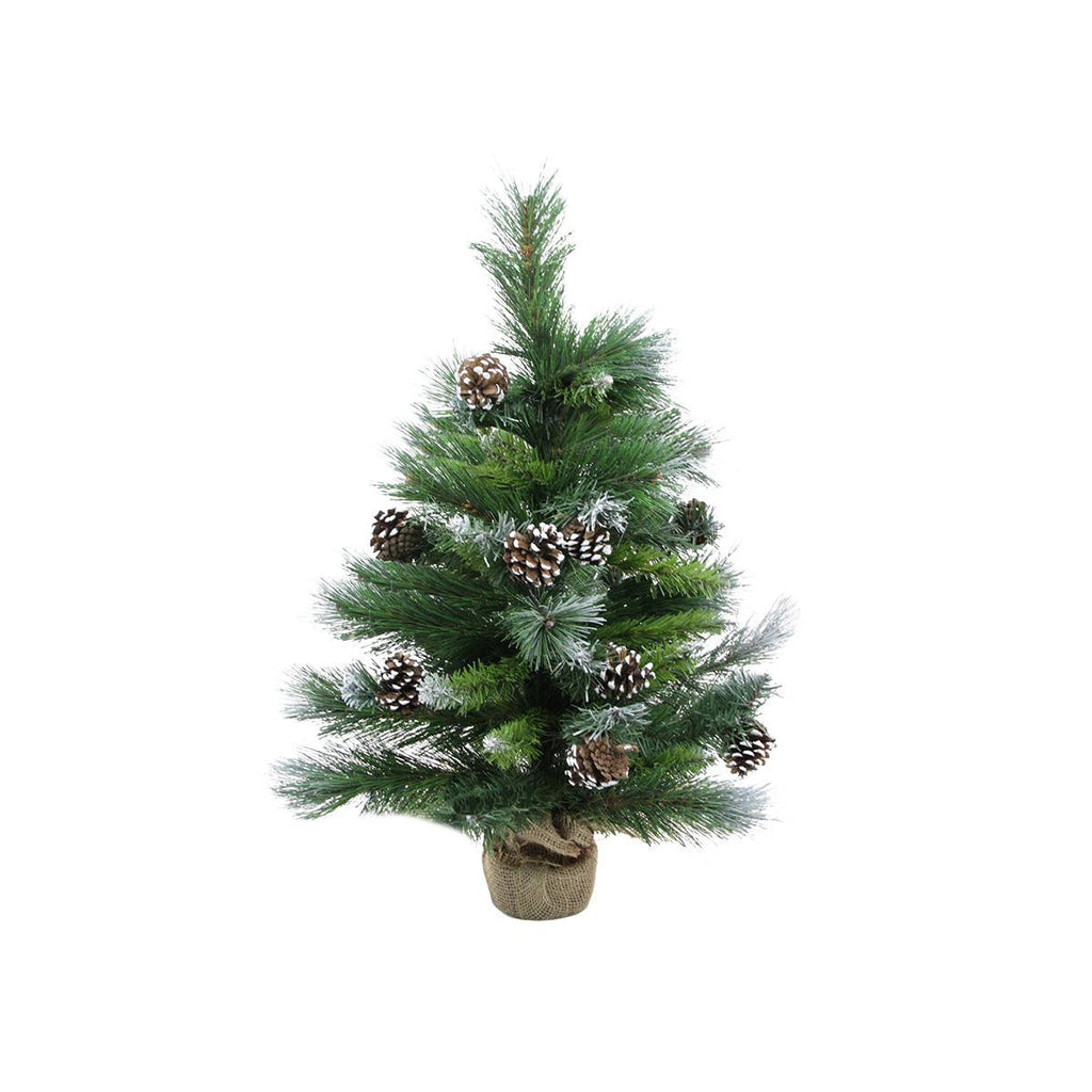 2' Frosted Glacier Pine Artificial Christmas Tree in Burlap Base with Pine Cones - Unlit