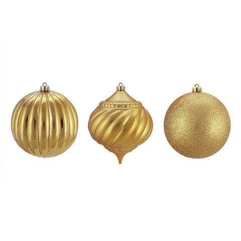 3ct Gold 3-Finish Shatterproof Onion and Ball Christmas Ornaments 4.75" (120mm)