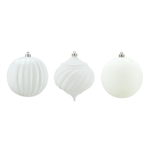 3ct White 3-Finish Shatterproof Onion and Ball Christmas Ornaments 4.75" (120mm)