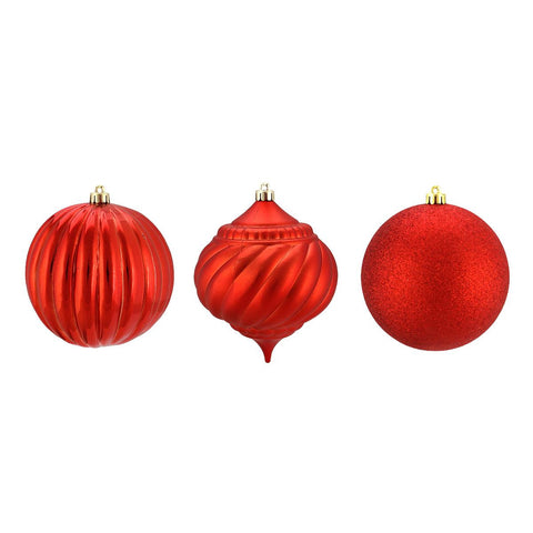 3ct Red 3-Finish Shatterproof Onion and Ball Christmas Ornaments 4.75" (120mm)