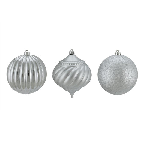 3ct Silver 3-Finish Shatterproof Onion and Ball Christmas Ornaments 4.75" (120mm)