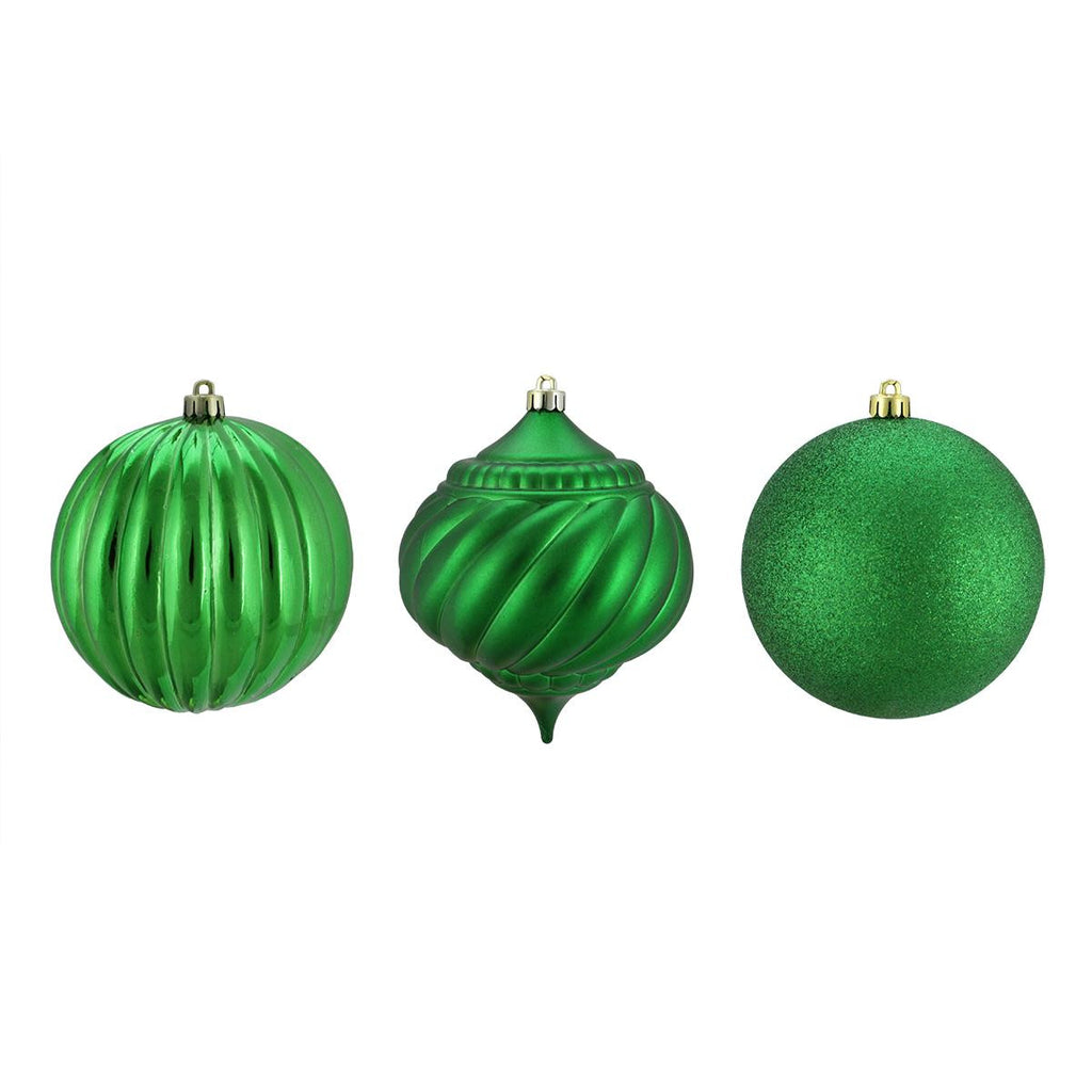 3ct Green 3-Finish Shatterproof Onion and Ball Christmas Ornaments 4.75" (120mm)