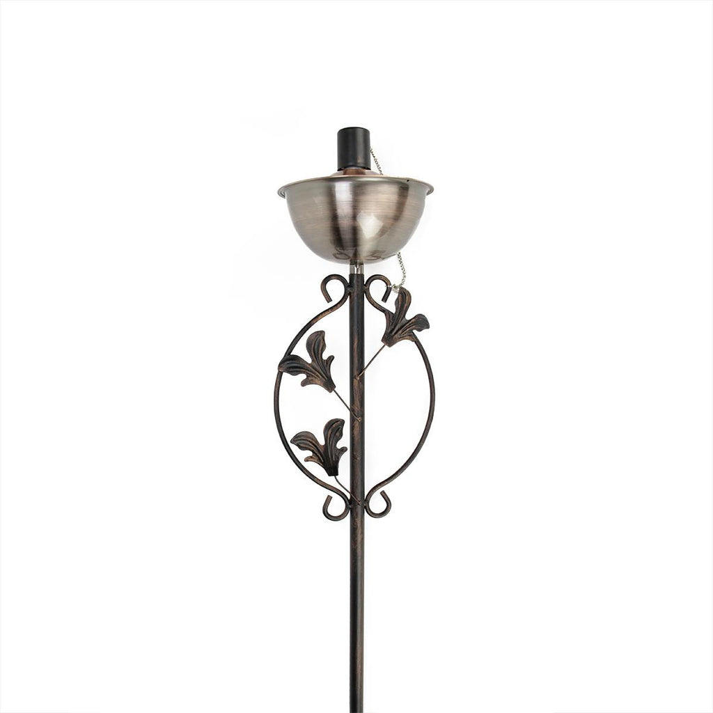 64.5" Brushed Copper Floral Motif Garden Oil Lamp Outdoor Patio Torch