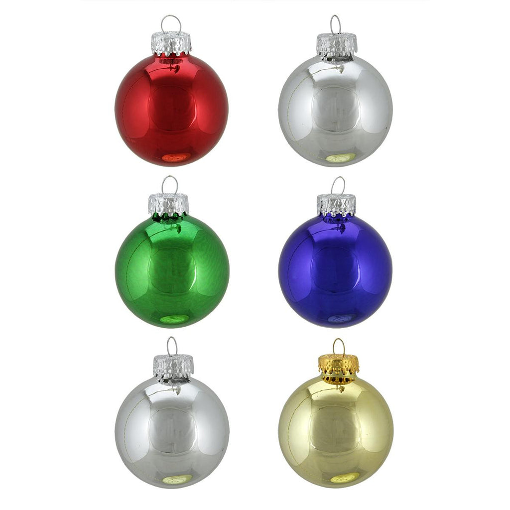 6ct Shiny Multi-Color Glass Ball Christmas Ornaments 2.5" (65mm)