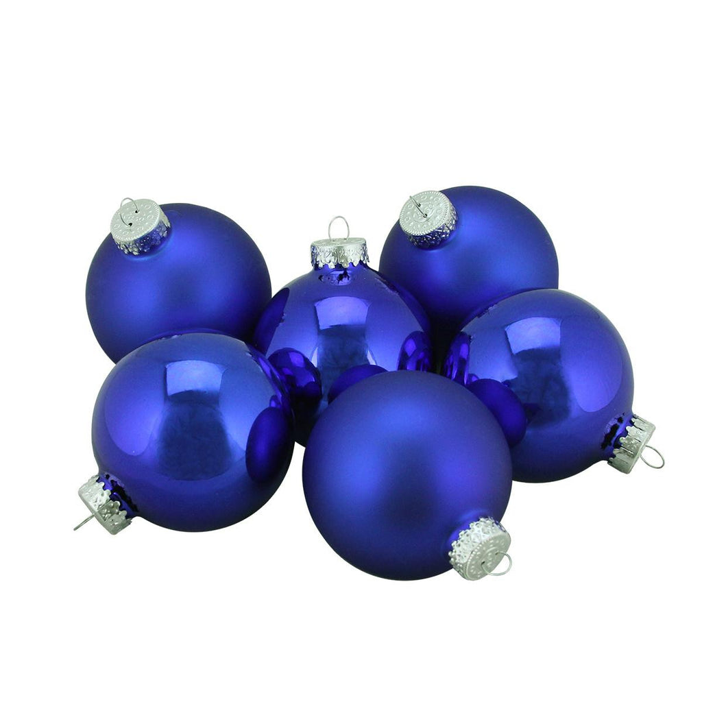 6ct Shiny and Matte Cobalt Blue Glass Ball Christmas Ornaments 2.5" (65mm)