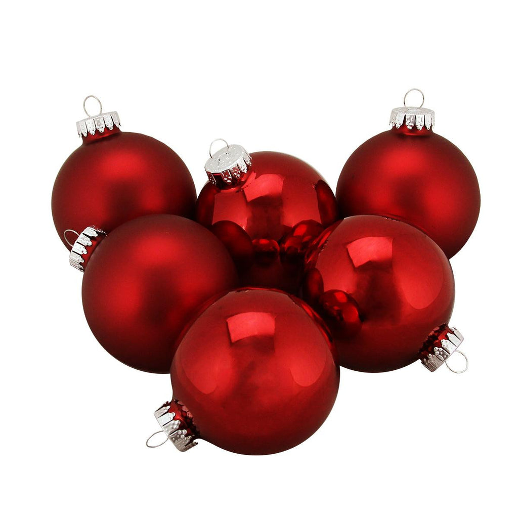 6ct Shiny and Matte Red Burgundy Glass Ball Christmas Ornaments 2.5" (65mm)