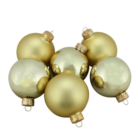 6ct Shiny and Matte Gold Glass Ball Christmas Ornaments 2.5" (65mm)