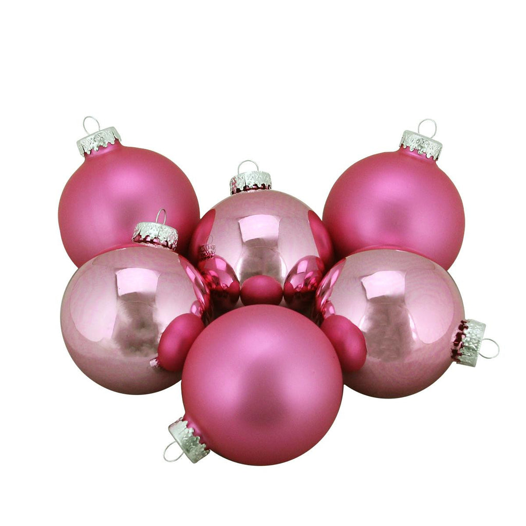 6ct Shiny and Matte Pink Glass Ball Christmas Ornaments 2.5" (65mm)