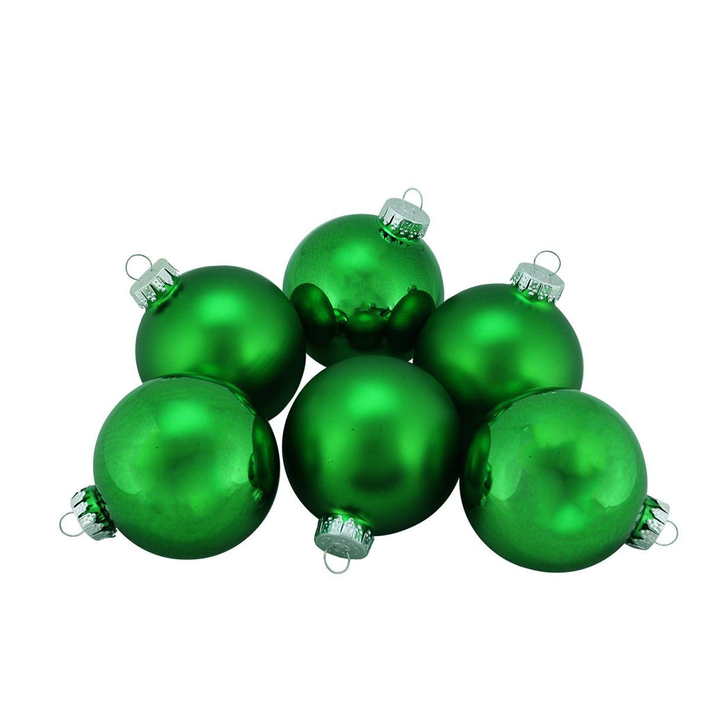 6ct Shiny and Matte Emerald Green Glass Ball Christmas Ornaments 2.5" (65mm)