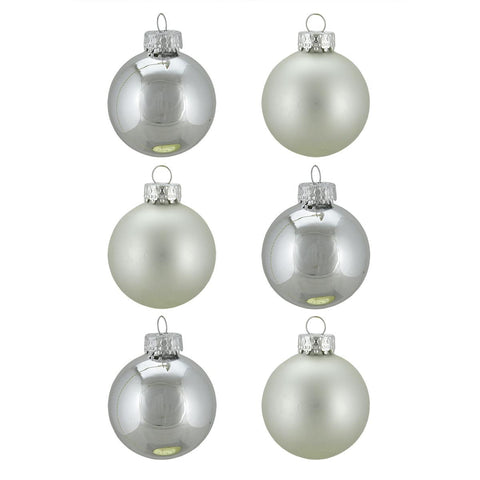 6ct Shiny and Matte Silver Glass Ball Christmas Ornaments 2.5" (65mm)