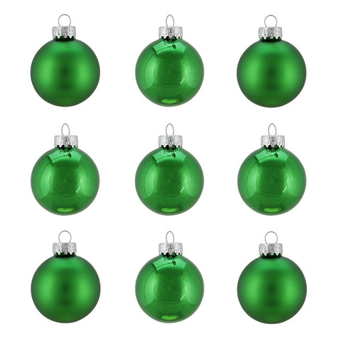 9ct Shiny and Matte Emerald Green Glass Ball Christmas Ornaments 2" (50mm)