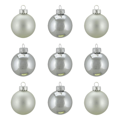 9ct Shiny and Matte Silver Glass Ball Christmas Ornaments 2" (50mm)