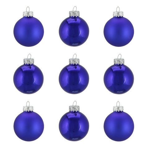 9ct Shiny and Matte Cobalt Blue Glass Ball Christmas Ornaments 2" (50mm)