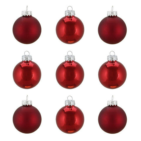 9ct Shiny and Matte Burgundy Red Glass Ball Christmas Ornaments 2" (50mm)