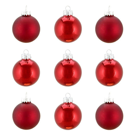 9ct Shiny and Matte Traditional Red Glass Ball Christmas Ornaments 2" (50mm)