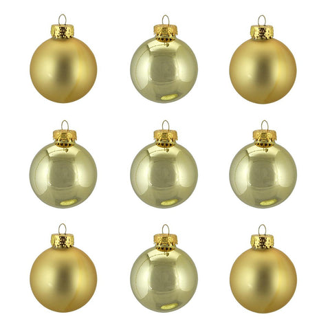 9ct Shiny and Matte Gold Glass Ball Christmas Ornaments 2" (50mm)