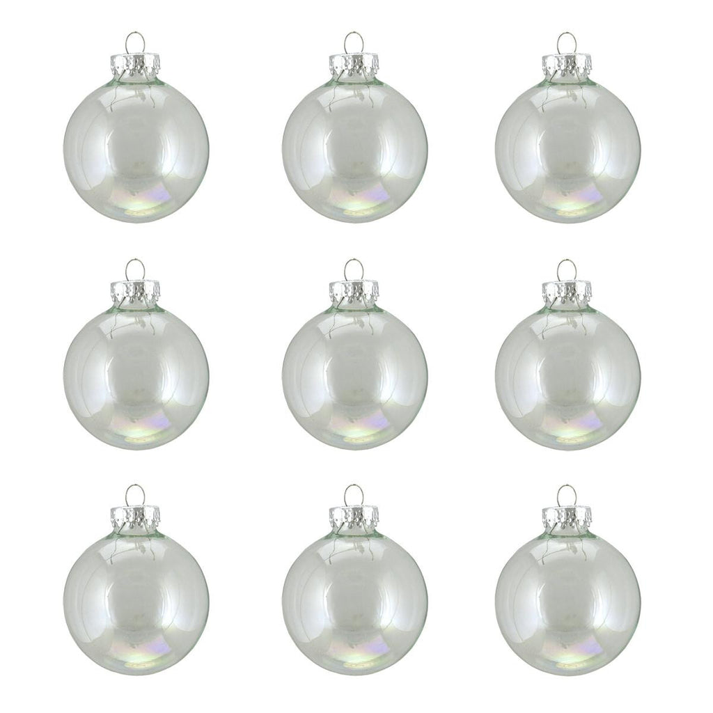 9ct Clear Iridescent Glass Ball Christmas Ornaments 2" (50mm)