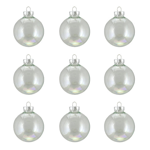 9ct Clear Iridescent Glass Ball Christmas Ornaments 2" (50mm)