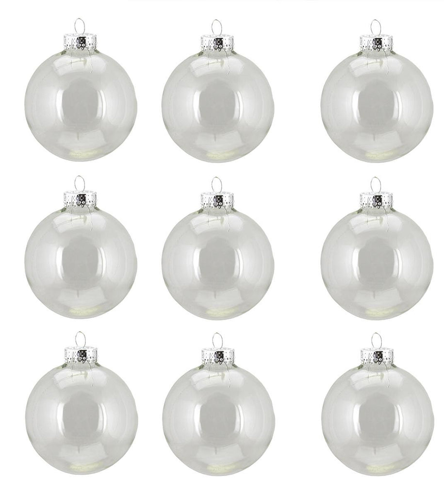 9ct Clear Transparent Glass Ball Christmas Ornaments 2" (50mm)